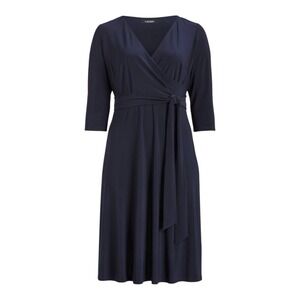 Ralph Lauren Women's Surplice Jersey Dress in Navy Blue‎ Size 12 Tea Length